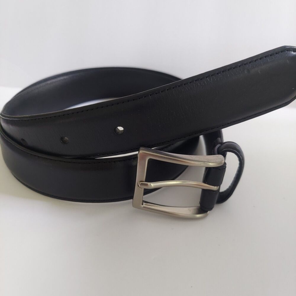 Mens Italian Leather Black Size Small Silver Tone Buckle
